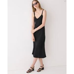 NWT J.Crew Gwyneth V-Neck Midi Slip Dress in Cupro Blend Black Sz 0 Petite BR393
